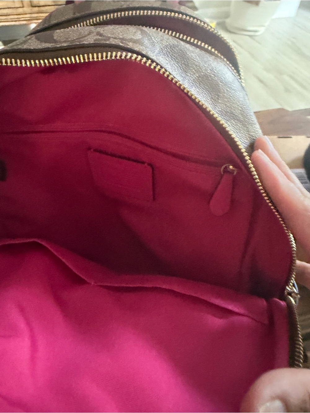 Coach Brown Signature Canvas Backpack with Hot Pink Leather Trim - Picture 3 of 5